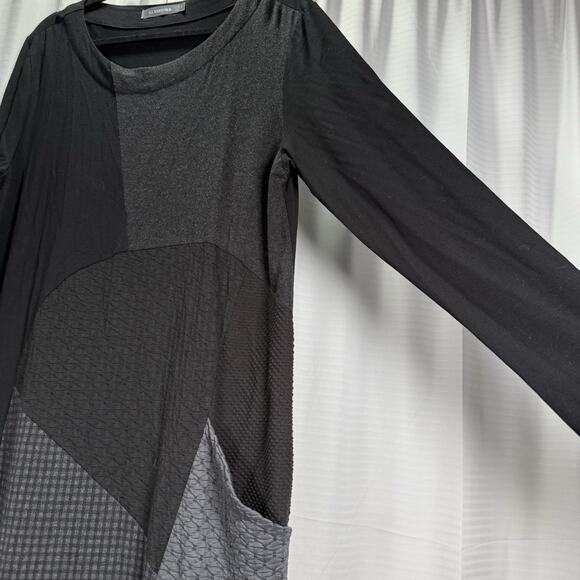 Alembika Maxi Midi Dress Size 4 US Large Mixed Media Black Gray Lagenlook - Picture 2 of 8